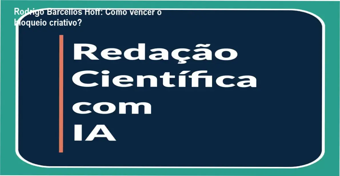 Rodrigo Barcellos Hoff apresentando o curso Redação Científica com IA ao lado de um laptop exibindo ferramentas de pesquisa.