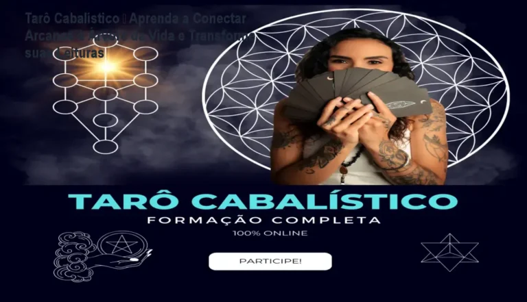 Imagem do curso Tarô Cabalístico do Instituto Sarä Costa mostrando símbolos da Árvore da Vida e cartas de tarô