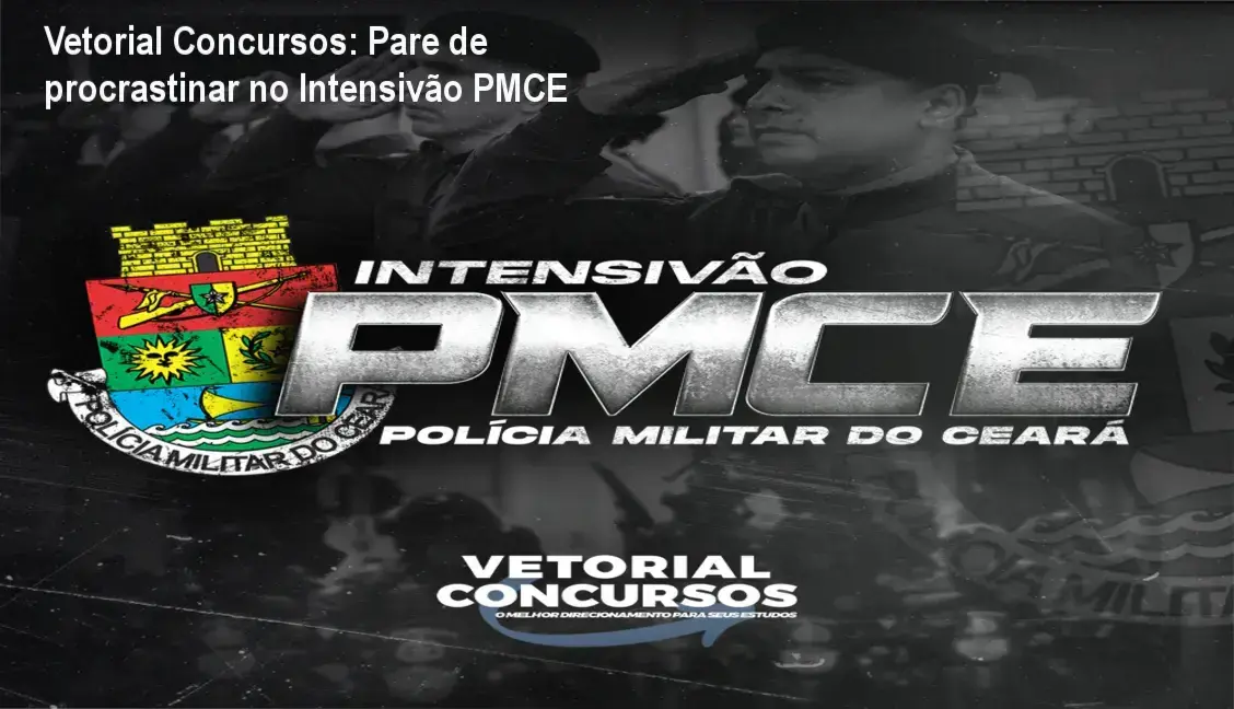 Material do Intensivão PMCE da Vetorial Concursos mostrando PDFs mágicos e cronograma intensivo