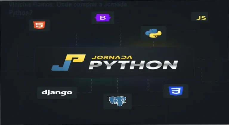 Vinícius Ramos apresentando a Jornada Python, curso online de programação com Django e APIs