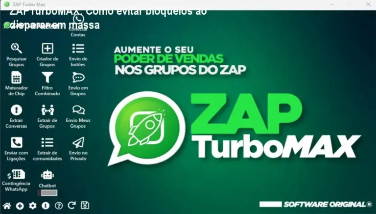 Captura de tela do ZAPTurboMAX mostrando automação de mensagens no WhatsApp com IA