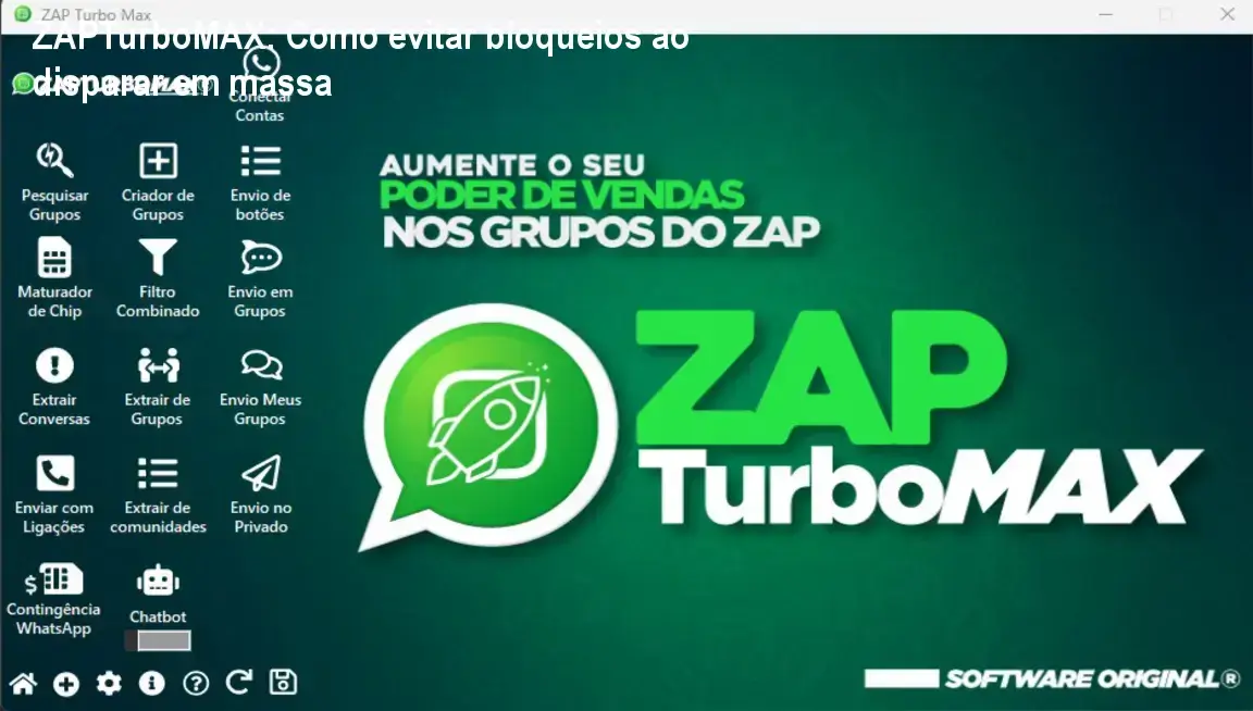 Captura de tela do ZAPTurboMAX mostrando automação de mensagens no WhatsApp com IA