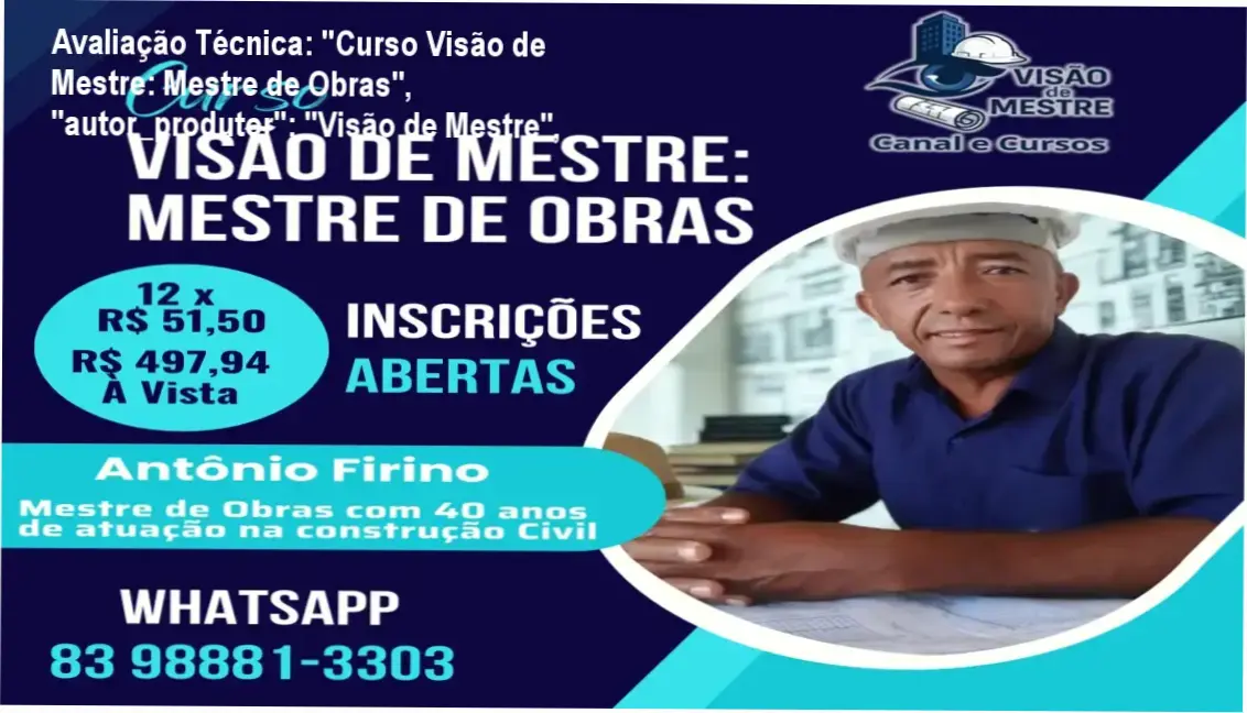 Guia explicativo sobre o produto digital "Curso Visão de Mestre: Mestre de Obras", "autor_produtor": "Visão de Mestre",