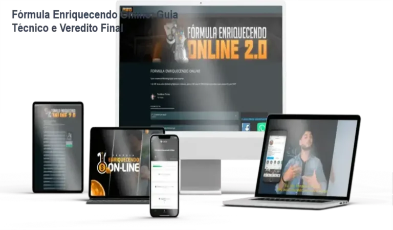 Fórmula Enriquecendo Online com bastidores do Método T.O.M, mostrando como o curso ensina marketing digital e criação de negócios online.