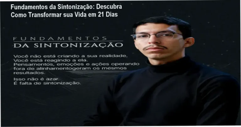 Curso Fundamentos da Sintonização com trechos de tela mostrando etapas de transformação pessoal e bônus inclusos.