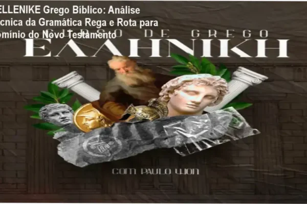 Aluno estudando o curso HELLENIKE | Grego Bíblico no computador com livros de gramática Rega e Bergmann