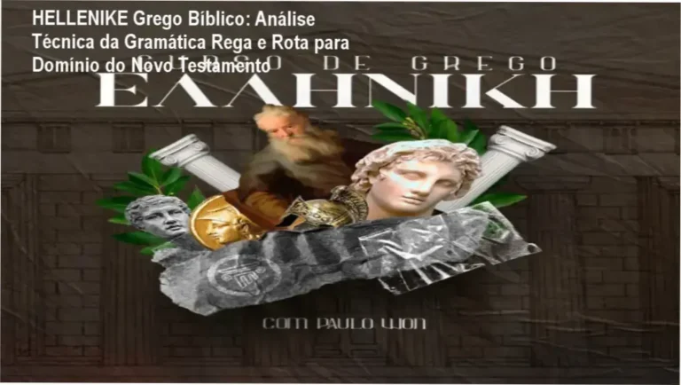 Aluno estudando o curso HELLENIKE | Grego Bíblico no computador com livros de gramática Rega e Bergmann