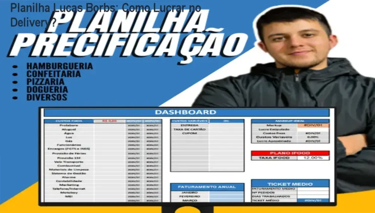 Interface da Planilha Lucas Borbs mostrando cálculos de custos e fichas técnicas para delivery