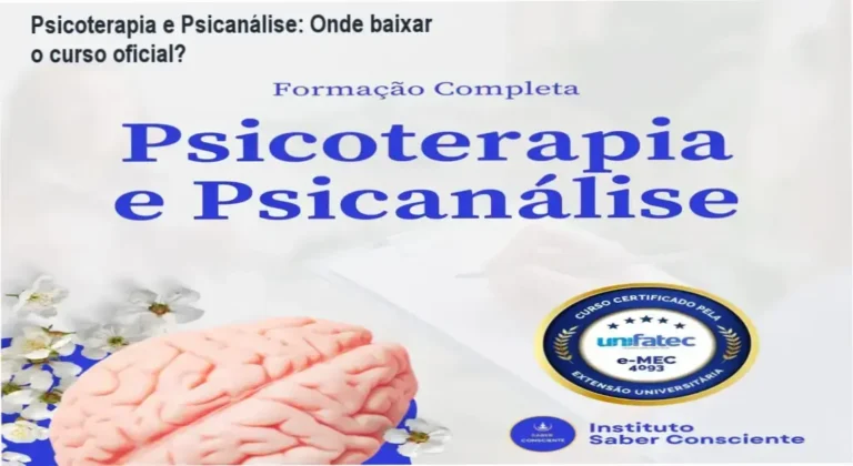 Captura de tela do portal do Instituto Saber Consciente mostrando o curso de Psicoterapia e Psicanálise