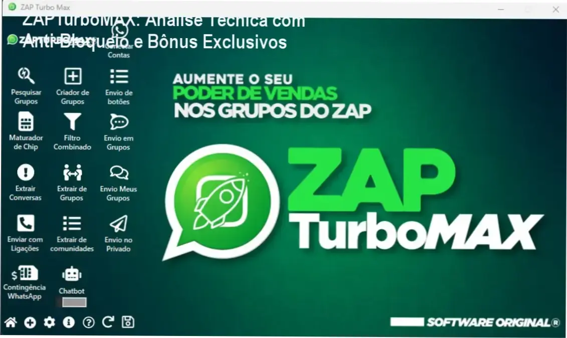 ZAPTurboMAX: Análise Técnica com Anti-Bloqueio e Bônus Exclusivos 1 https://cursoss.com.br/zapturbo-max-analise-tecnica-anti-bloqueio/ ZAPTurboMAX: Funcionamento interno e proteção anti-bloqueio em ação