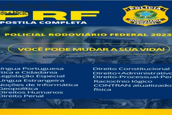 Visão interna detalhada da Apostila PRF de Alison More mostrando organização de matérias