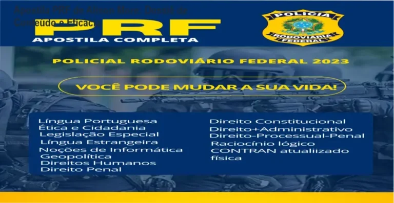 Visão interna detalhada da Apostila PRF de Alison More mostrando organização de matérias