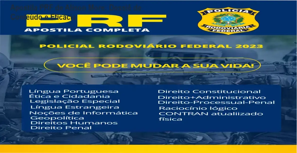 Visão interna detalhada da Apostila PRF de Alison More mostrando organização de matérias