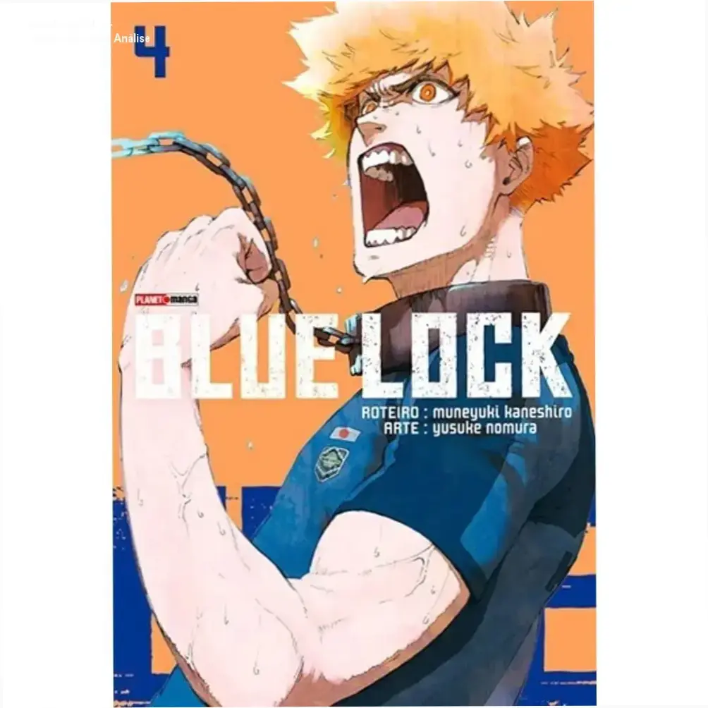 Capa do volume 4 do mangá Blue Lock destacando o confronto decisivo da primeira seletiva contra o Time V