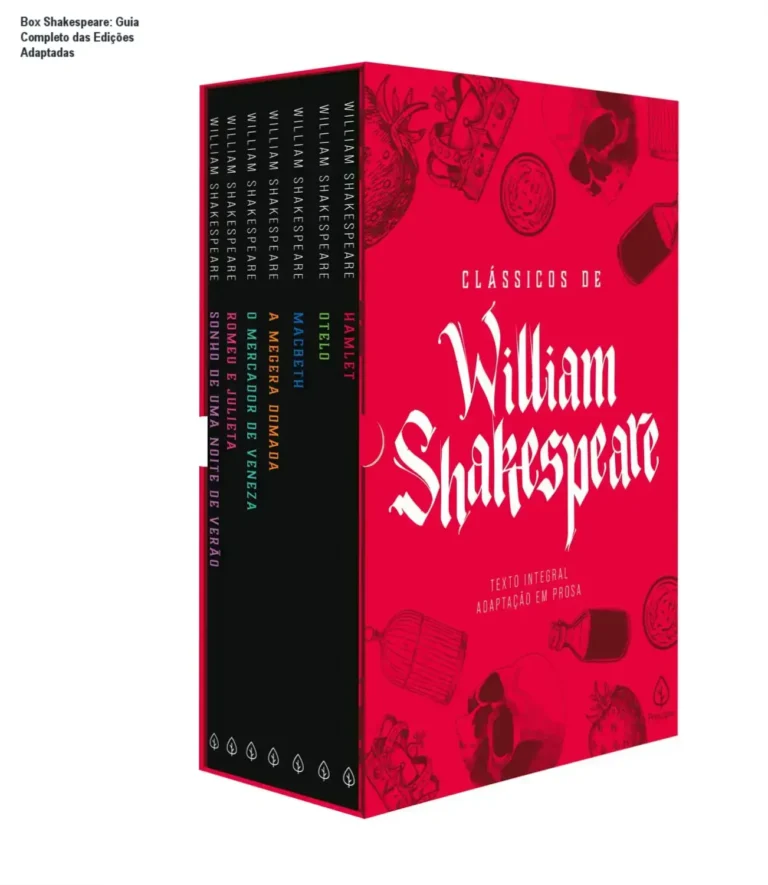 Visão interna detalhada do Box Clássicos de William Shakespeare com os 7 marcadores de páginas
