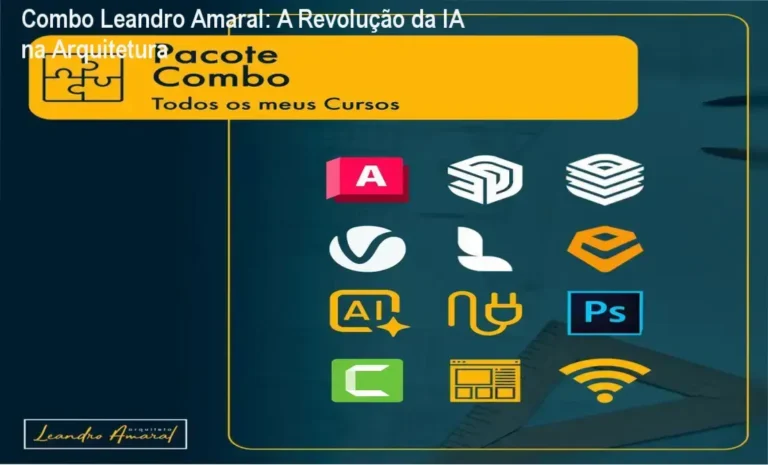 Interface do Portal de Cursos Leandro Amaral com módulos de IA, SketchUp e renders 3D