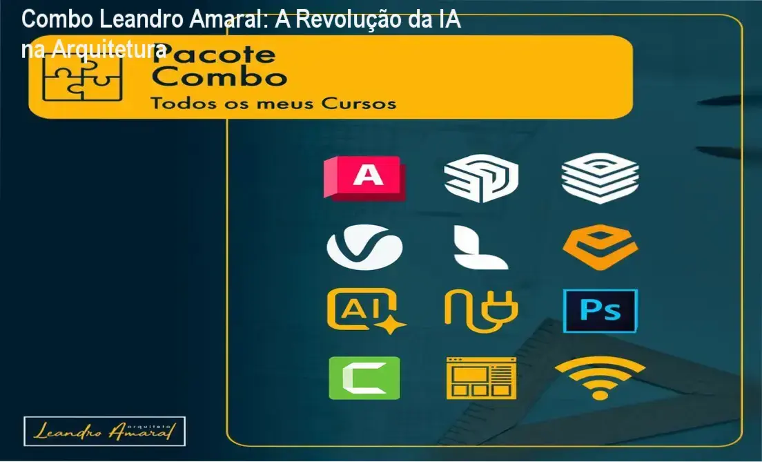 Interface do Portal de Cursos Leandro Amaral com módulos de IA, SketchUp e renders 3D