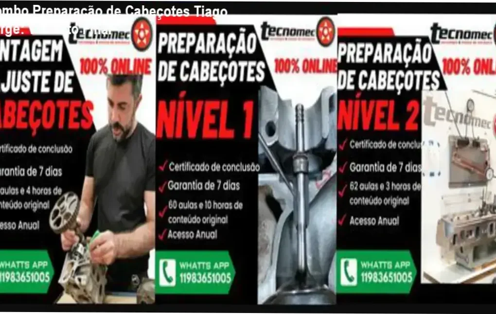 Combo Preparação de Cabeçotes de Tiago Jorge mostrando detalhes técnicos de fluxo e usinagem