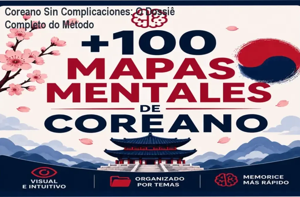 Visão interna detalhada do e-book Coreano Sin Complicaciones do Protocolo Oficial com mapas mentais de coreano