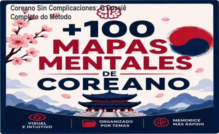 Visão interna detalhada do e-book Coreano Sin Complicaciones do Protocolo Oficial com mapas mentais de coreano