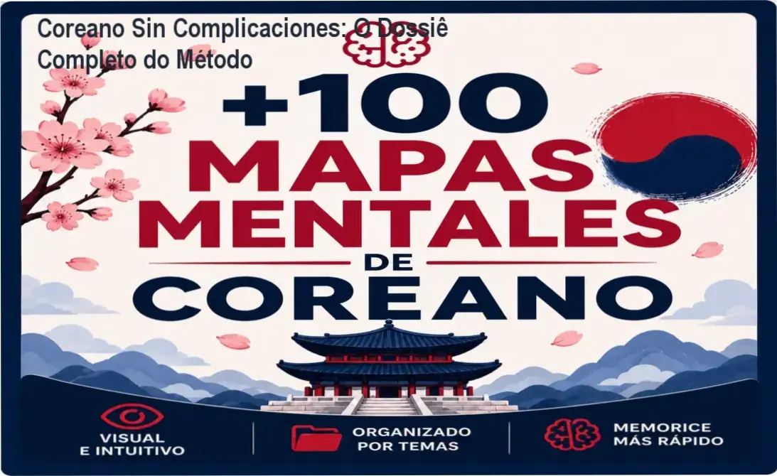 Visão interna detalhada do e-book Coreano Sin Complicaciones do Protocolo Oficial com mapas mentais de coreano