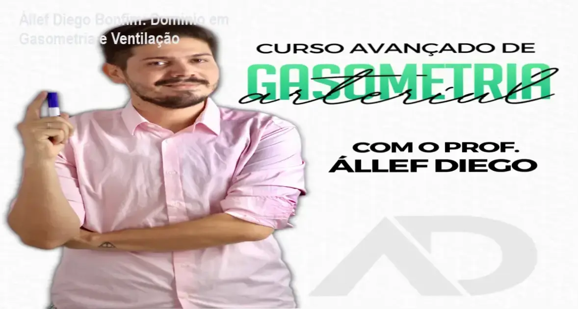 Interface de estudos do Curso Avançado de Gasometria Arterial de Állef Diego Bonfim com foco em interpretação clínica