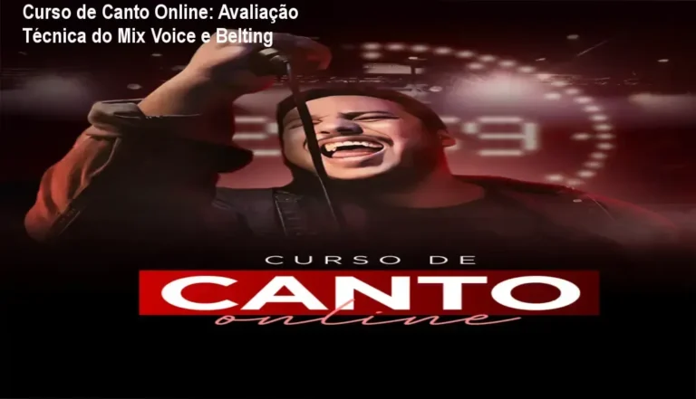 Interface do curso de canto online mostrando módulos de técnica vocal e exercícios de aquecimento