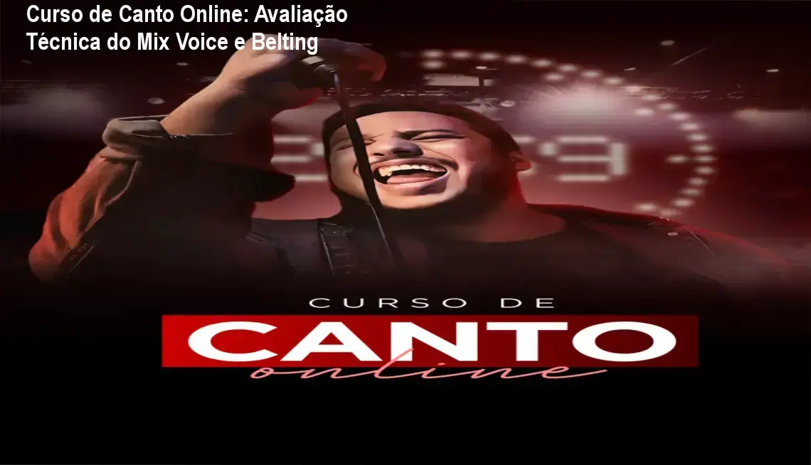 Interface do curso de canto online mostrando módulos de técnica vocal e exercícios de aquecimento