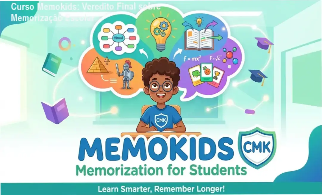 Estudante aplicando técnicas de memorização do Curso Memokids para melhorar notas escolares