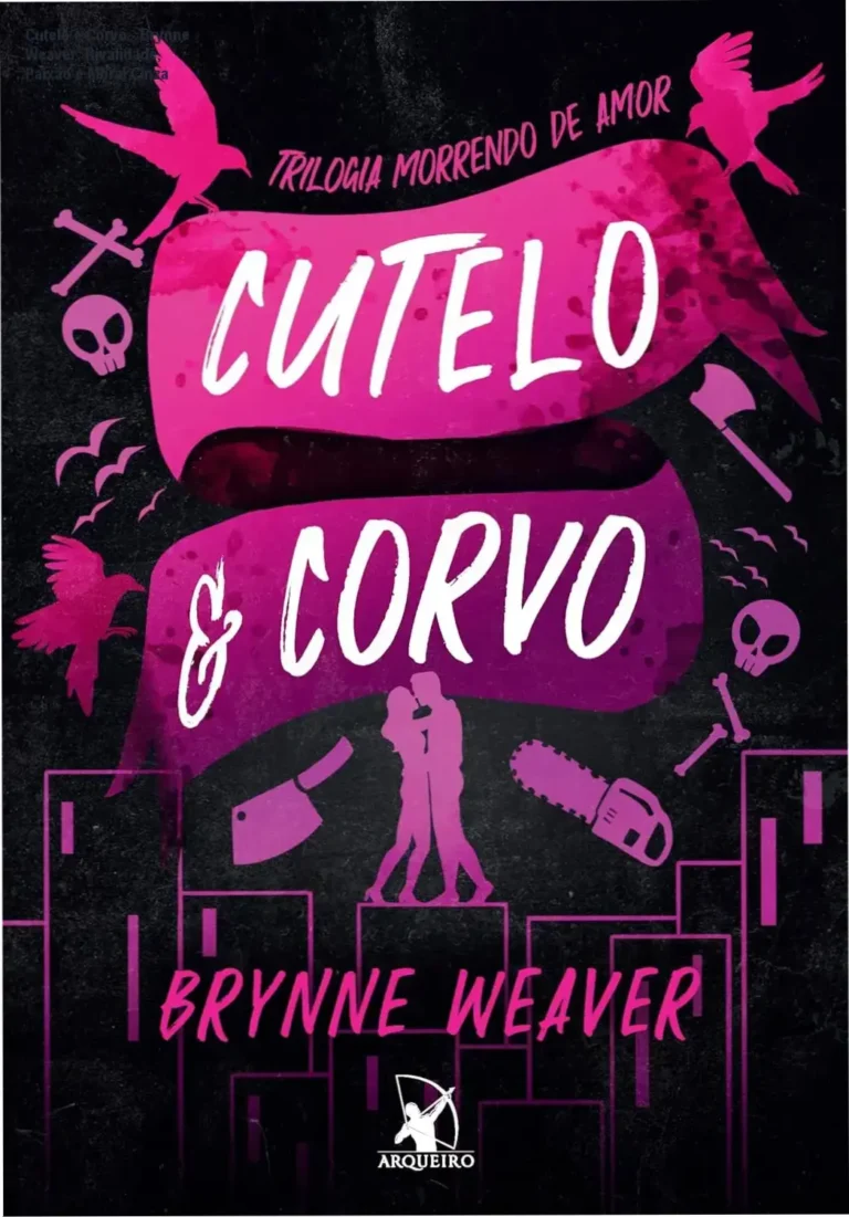 Capa comum do livro Cutelo e Corvo com destaque para personagens Sloane e Rowan armados, fundo escuro destacando tom de suspense romântico denso