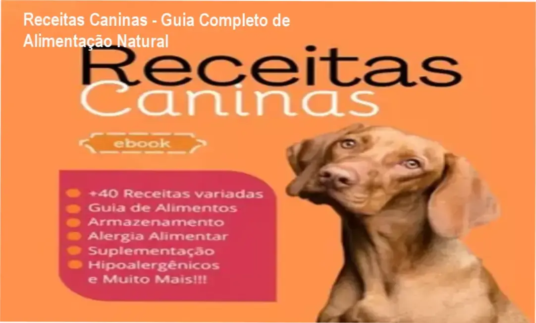 Capa digital do eBook 'Receitas Caninas' mostrando receitas caseiras para câncinos saudáveis