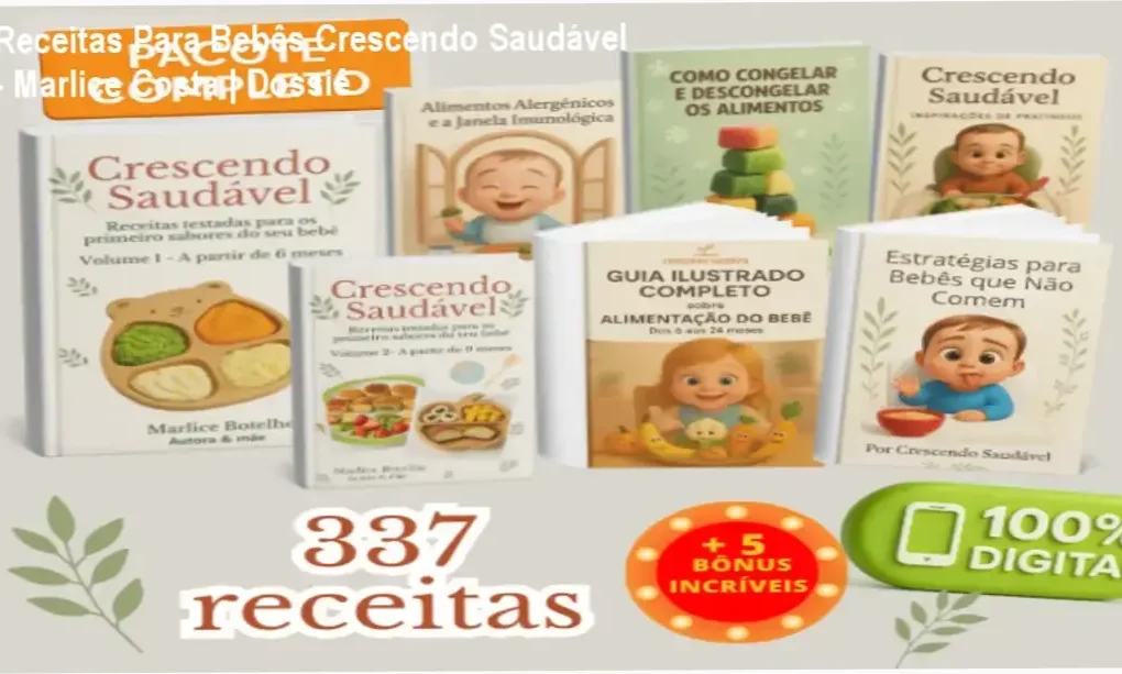 Capa do ebook Receitas Para Bebês Crescendo Saudável de Marlice Botelho Costa Bonini com pratos infantis coloridos