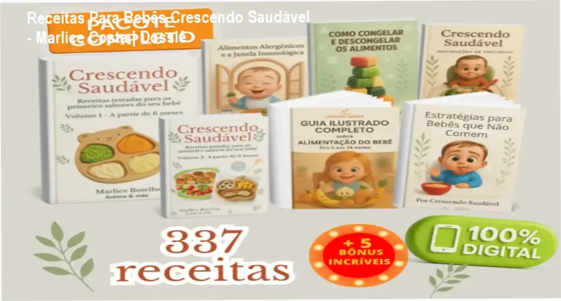 Capa do ebook Receitas Para Bebês Crescendo Saudável de Marlice Botelho Costa Bonini com pratos infantis coloridos