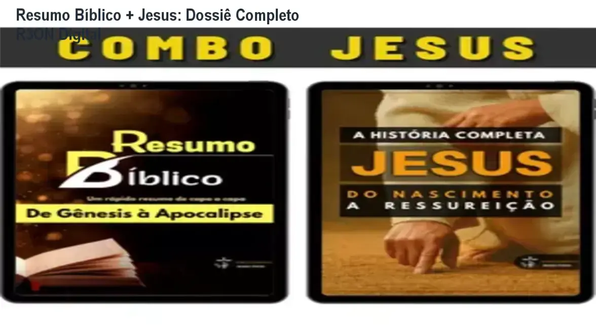 Resumo Bíblico + Jesus: Dossiê Completo R3ON Digital 2 https://cursoss.com.br/fabiana-cardoso-manicure-curso-pedicure-perfeita-tecnica-segura-oferta-oficial/ Capa do ebook Resumo Bíblico + Jesus apresentando elementos que remetem às escrituras sagradas e estudo cristão