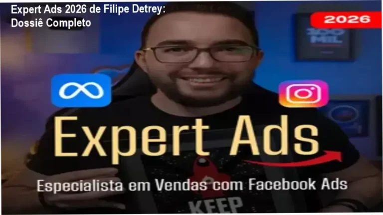 Expert Ads 2026 de Filipe Detrey mostrando bastidores e interface de gestão de anúncios