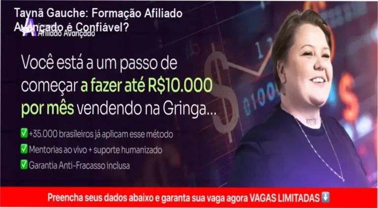 Visão interna da plataforma da Formação Afiliado Avançado de Taynã Gauche mostrando módulos e área de membros