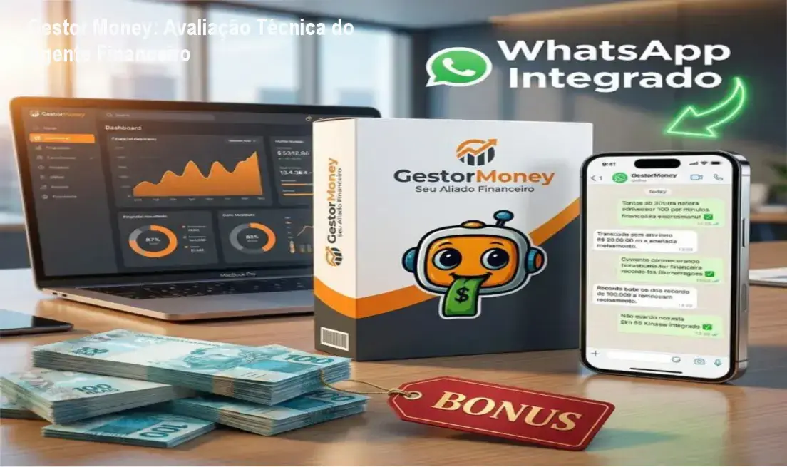Interface do Gestor Money demonstrando o controle financeiro automatizado via WhatsApp