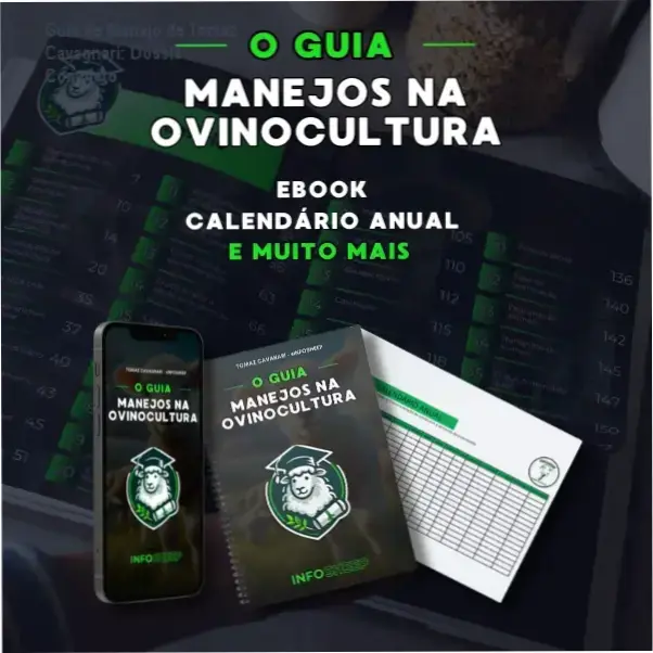Visão interna do Guia de Manejo na Ovinocultura de Tomaz Cavagnari mostrando planilhas e conteúdo técnico