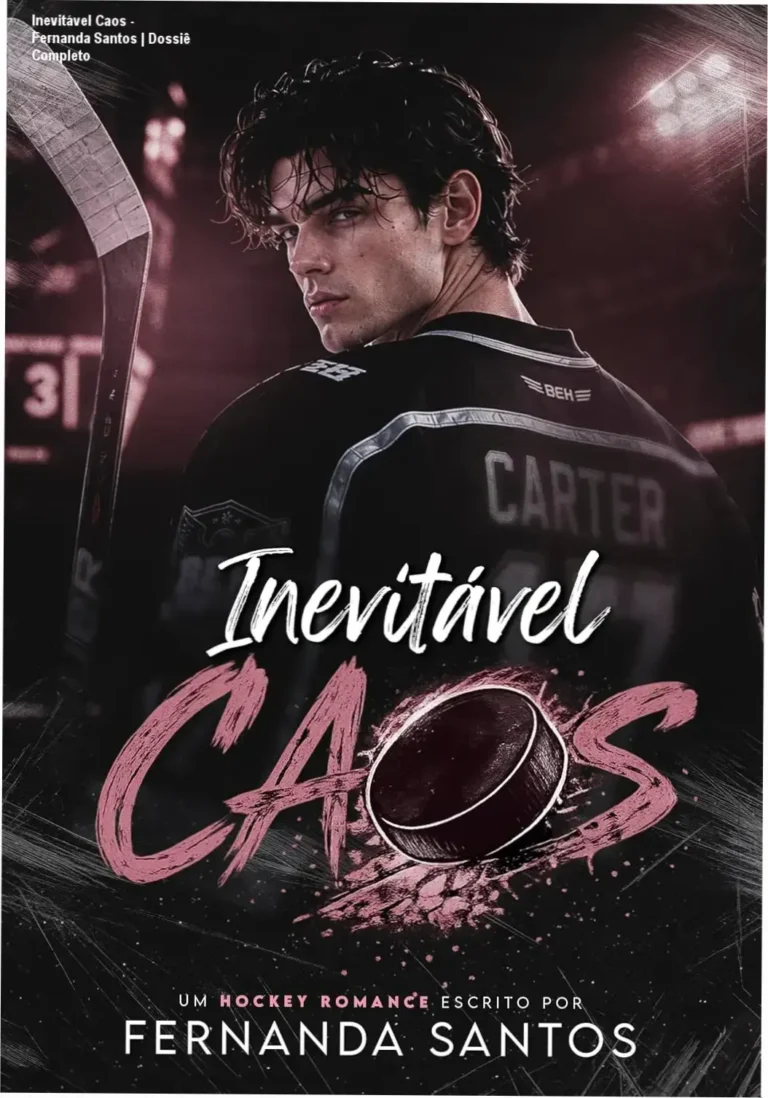 Capa do ebook Inevitável Caos de Fernanda Santos com temática de romance universitário e hóquei