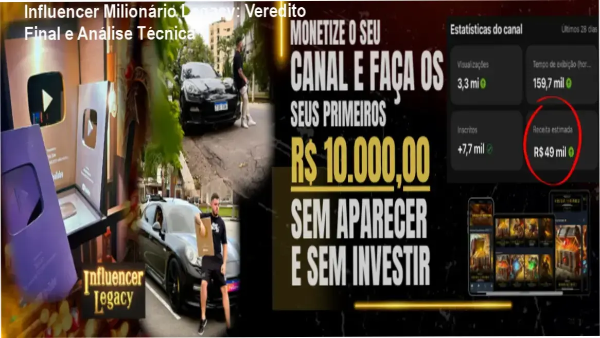 Interface do treinamento Influencer Milionário Legacy com foco em monetização de canais no YouTube