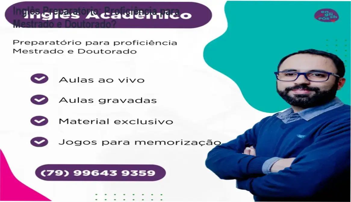 Plataforma de estudos do curso Inglês Preparatório da English Pós com foco em leitura acadêmica