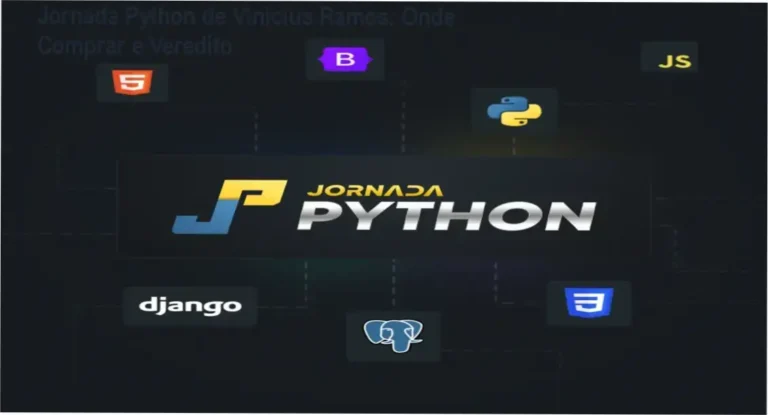 Plataforma de estudos da Jornada Python com Vinícius Ramos exibindo módulos de Django e APIs