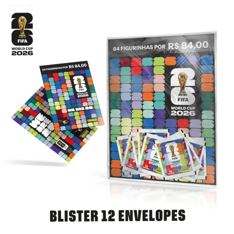 Kit de 12 envelopes de figurinhas e cartela da Copa do Mundo FIFA 2026 da Panini