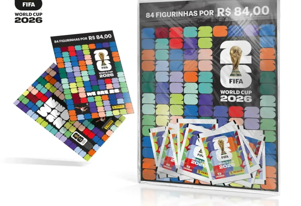Kit de 12 envelopes de figurinhas da Copa do Mundo FIFA 2026 da Panini com cartela
