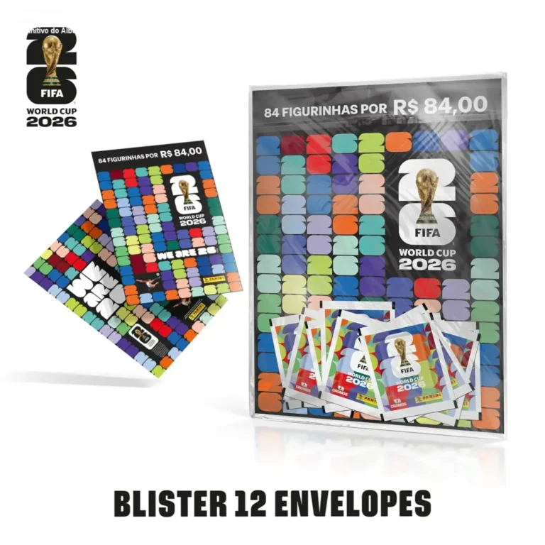 Kit de 12 envelopes de figurinhas da Copa do Mundo FIFA 2026 da Panini com cartela