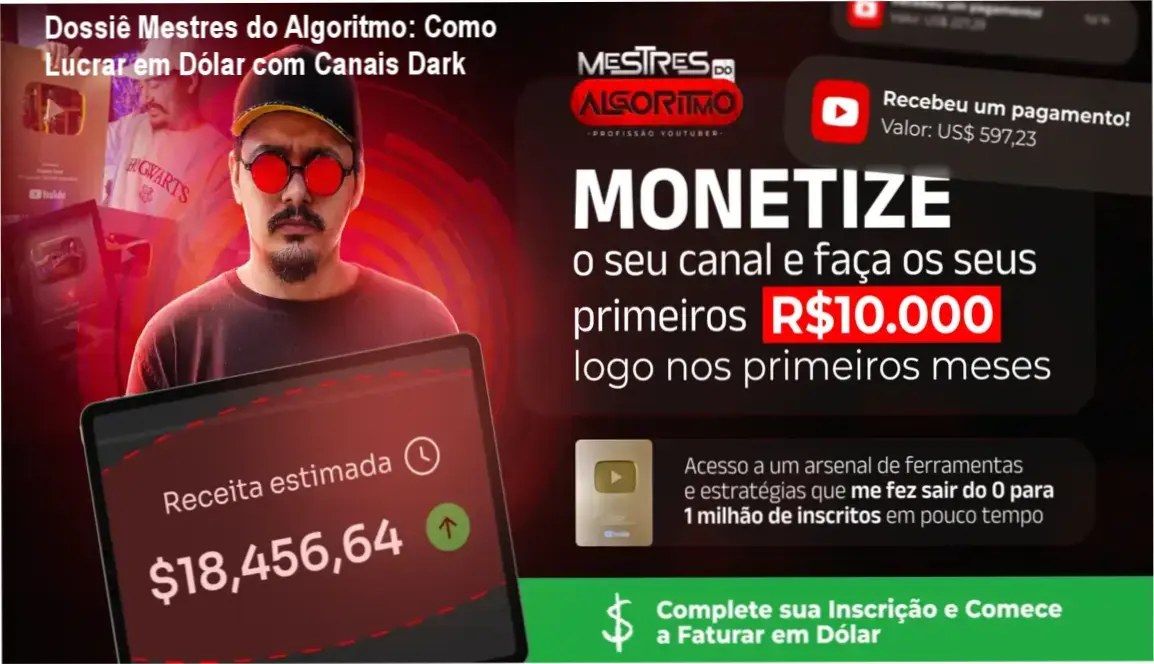 Esquema estratégico de automação de canais dark do curso Mestres do Algoritmo de Caio Ferreira