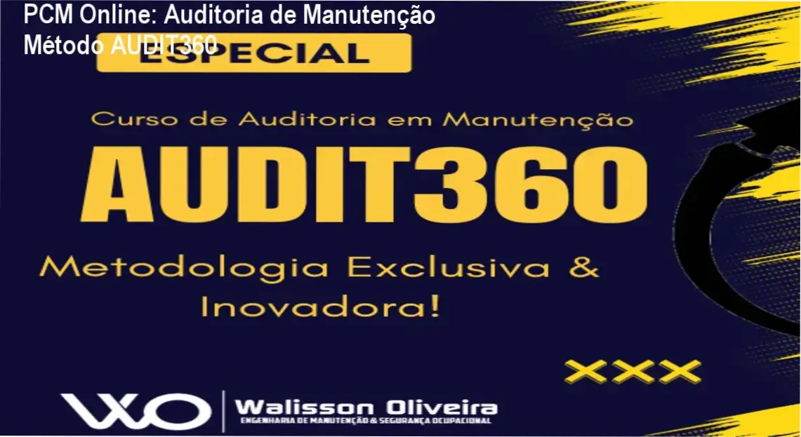 Auditoria de Manutenção Método AUDIT360 da PCM Online exibindo ferramentas de gestão e checklists
