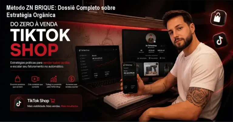 Interface do Método ZN BRIQUE mostrando bastidores de estratégias de vendas orgânicas no TikTok