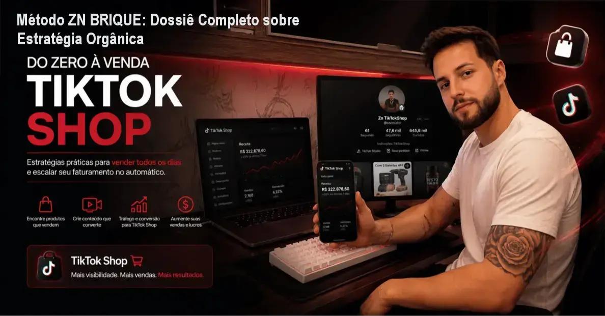Interface do Método ZN BRIQUE mostrando bastidores de estratégias de vendas orgânicas no TikTok
