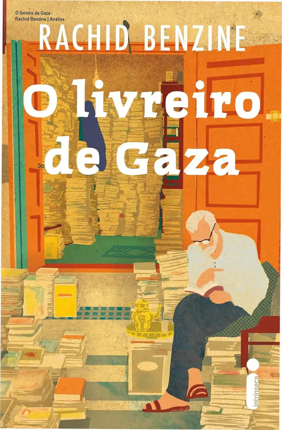Capa do ebook O livreiro de Gaza de Rachid Benzine em destaque sobre superfície de leitura